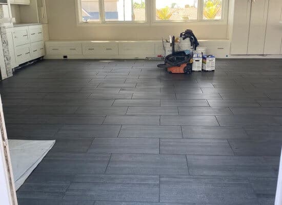 living room floor tile installation